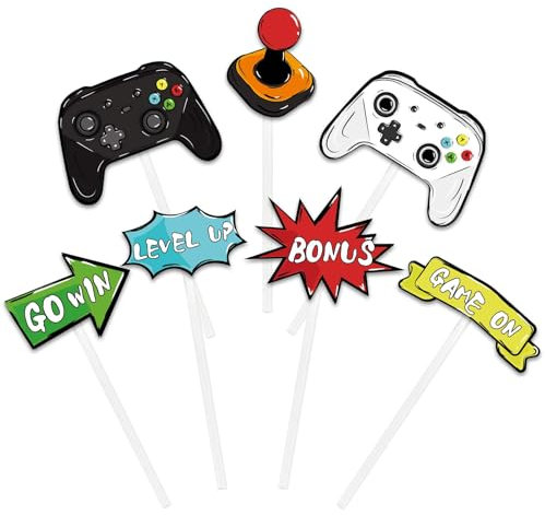 WERNNSAI Watercolor Video Game Party Cupcake Toppers - 35 Pieces Game Theme Party Supplies for Boys Kids Birthday Party Cupcake Toppers Picks Cake Decorations