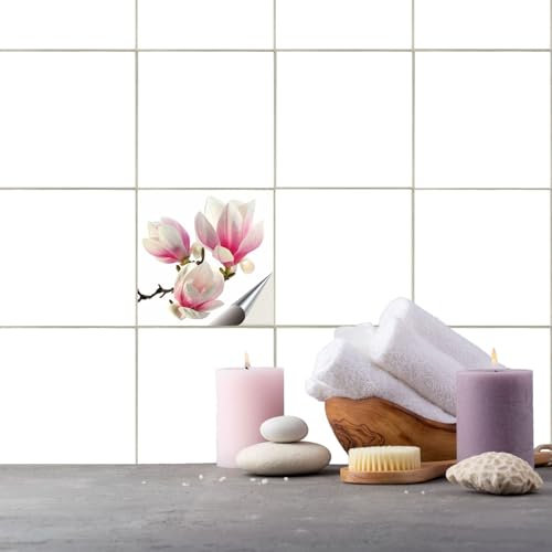 FoLIESEN Fliesenaufkleber - Deko-Bild für Bad, Küche, Badezimmer - Dekoration Fliesen-Bild selbstklebend - Magnolie, Fliese - Bild (BxH):20x25 cm - 2 Stück