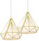 STOEX Lustre Suspension industrielle 25cm forme Diamant, Lampe de Plafond Abat-Jour Corde ajustable (2pcs Doré)