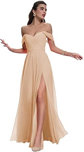 N/ C Abiti da damigella d'onore per le donne fuori spalla chiffon Sweetheart Prom abito abiti formali per gli ospiti di nozze, Pesca, 46