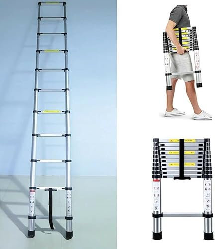 Scaletta Telescopica Alluminio con 15 Gradini, Scala Allungabile 4,4 Metri, Scala Portatile e Leggera, Forte e Stabile, Multiuso, Portata 150 kg, Norma EN131
