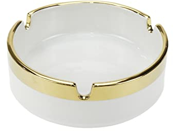 WDONAY 1 Pcs Keramik Gold Rand Aschenbecher Runde Aschenbecher Desktop Rauchen Aschenbecher Home Office Aschenbecher 3.6 × 1.26 Weiß