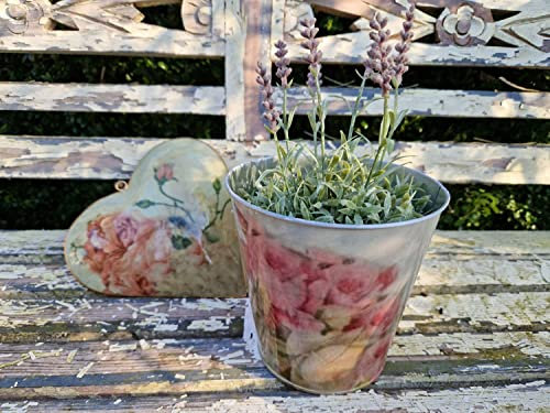 Blumentopf Übertopf Nostalige Grün Rosen Vintage Metall 16x16x16 cm