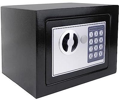 Safe Box feuerfest wasserdicht, digitale PIN-Code-Sicherheit mit Samtmatte, Notfall-Batteriebox, für Geld, Schmuck, Dokumente, Medikamente, 4.6L, schwarz