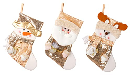 Petalum Weihnachtsstrumpf 3er Set Nikolausstrumpf groß Geschenkbeutel Weihnachtsbaum Anhänger Süßigkeiten Beutel Tasche Weihnachtsdekoration