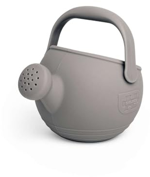 Bigjigs Toys Stone Grey Silicone Watering Can | Easy Grip Handle, Sustainable Silicone Outdoor & Beach Toy for Kids, Temperature & Stain-Resistant