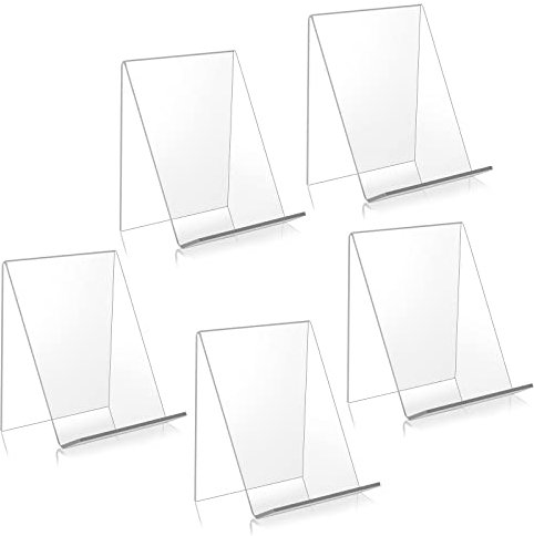 hicoosee 5-Piece Clear Acrylic Book Stand - Transparent Display Stand for Books, Notebooks, Picture Albums, Menu, Magazine