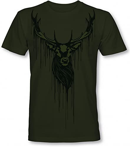 Jäger T-Shirt: Dripping Deer - Geschenk für Jäger - Hirsch - Jägerbekleidung Jagdkleidung Herren - Geschenke für Männer - Jagd Tshirt - Eber Outdoor Natur Army Hunter (XL)