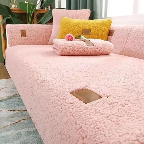 Tielag Sofaschoner Samt rutschfest 1 2 3 4 Sitzer, L Form Sofabezug, Sofaüberwurf, Sofa Überwurf Ecksofa, Sofaschutz Kinder, Katzen, Hunde, Kratzschutz, Rosa, 90×70cm