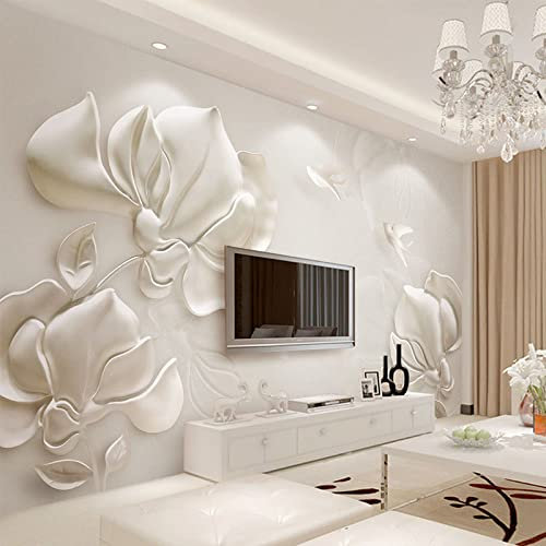 poster da parete giganti Fotomurale stereoscopico in rilievo con magnolia in gesso, 400 * 280 cm Decorazione Murale Soggiorno Camera Da Letto