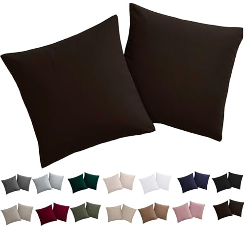 Soifox Kissenbezug 40x40 2er Set - Kopfkissenbezug 40 x 40 Braun 100% Mikrofaser bügelfrei & knitterfrei mit Reißverschluss