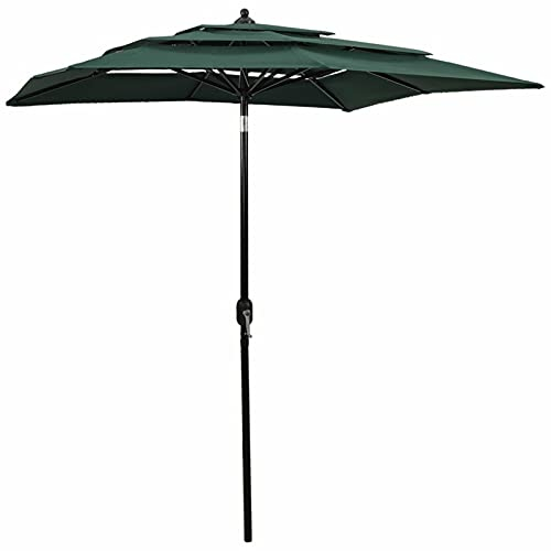 JUNZAI Sombrilla de 3 niveles con poste, Parasol Terraza, Sombrilla Terraza Exterior, Sombrilla Playa, Parasol Exterior, Sombrilla De Patio, de aluminio verde 2x2 m