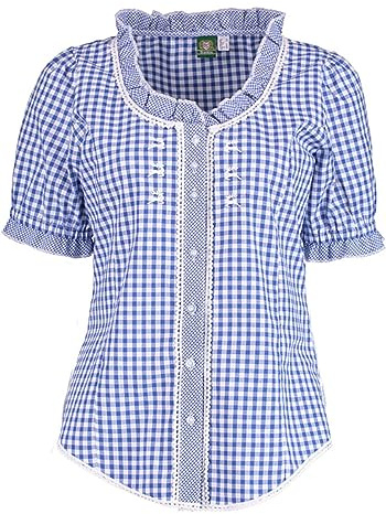 OS Trachten Damen Bluse Kurzarm Trachtenbluse mit Rundhalsausschnitt Poror
