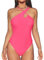 CUPSHE Maillot de bain une pièce pour femme, asymétrique, bretelles réglables, découpe, Rose fluo., M