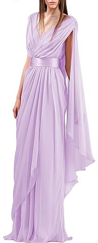 HPPEE Vestido de invitada de boda de manga larga con cuello en V, elegante, largo hasta el suelo, vestido de noche para baile de graduación para mujer, Lila, 40