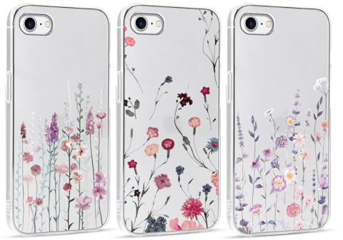 Foonary 3 Stück Hülle für iPhone 7/8/SE 2020/SE 2022 4,7, Handyhülle mit Muster Mädchen Aesthetic Blumen Muster Motiv Design Slim Case, Silikon Stoßfest Schutzhülle Cover, Blumen01
