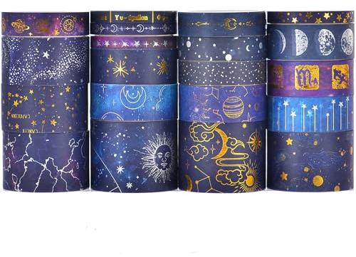 KAVI' S 20 Rollen Washi Tape Set,Sternenhimmel Masking Tape dekorative Klebebänder, Klebeband Bunt für Kunst, DIY Handwerk, Tagebuch, Hobel, Sammelalbum, Verpackung