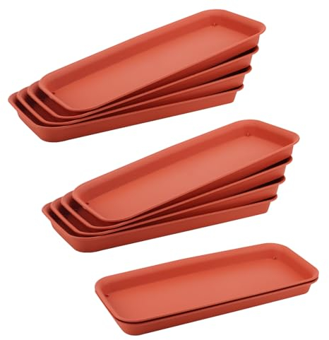 MUKCHAP 10 PCS Rectangular Plant Drip Tray, 36.5 x 14 x 3cm Brick Red Window Box Flowerpot Drip Planter Tray, Rectangular Plastic Plant Pot Saucers, Top Size in 39.5 x 17cm