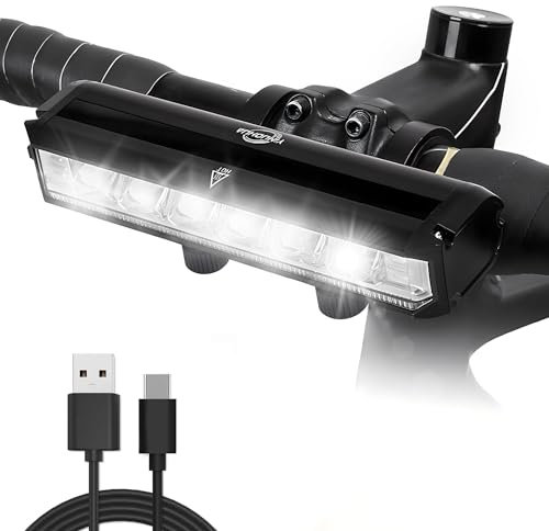 KAOUKUO Lumiere Velo 1400 lumens Super Lumineux LED 4000mah Lampe Rechargeable USB,5 Mode Lumière Étanche IPX5 Lampe Velo LED Puissante pour Cyclisme Nocturne étanche Phare pour VTT Course Cycliste