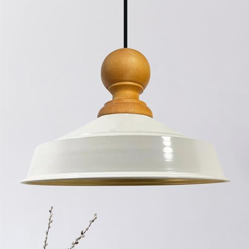 bamyum Asletl Knob Pendelleuchte Esstisch Holz Ø41 cm, Hängelampe Esstisch Holz, Hängelampe Industrial Vintage, Küchenlampe Hängend Vintage, Wohnzimmerlampe Pendelleuchte Weiß Metall Küchenlampe
