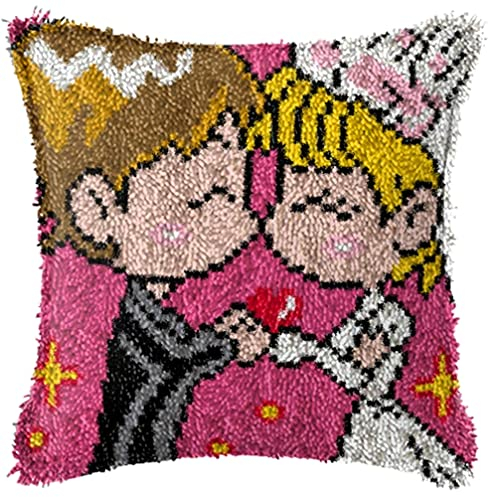 MIDUNU DIY Schloss Schnalle Häkelset Teppich Kissenbezug Kinder Und Erwachsene Häkeln Nähen Basteln Bräutigam Und Braut (43×43Cm)