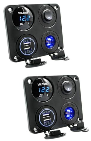 HOMSFOU 2piezas Panel De Cargador USB Doble Voltímetro Led Azul Adaptador para Coche Barco y Vehículos