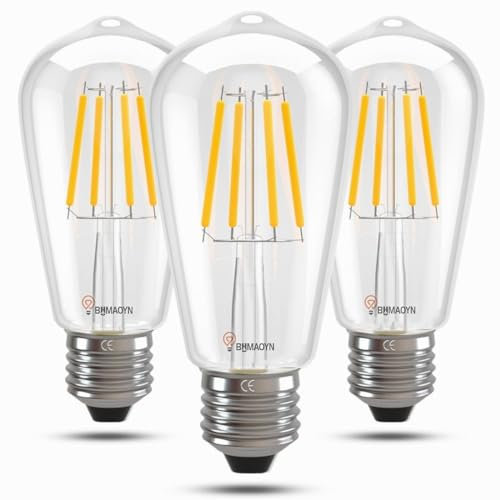 BHMAOYN 12V 24V E27 LED Vintage Glühlampe,6W ST64 Glühlampen 12-24V Antik Retro E27 LED Lichter 60W Äquivalent,Warmweiß 2700K Für Sonnensystem,Wohnmobil Wohnmobil Marine,Camper,Garage,3er Pack