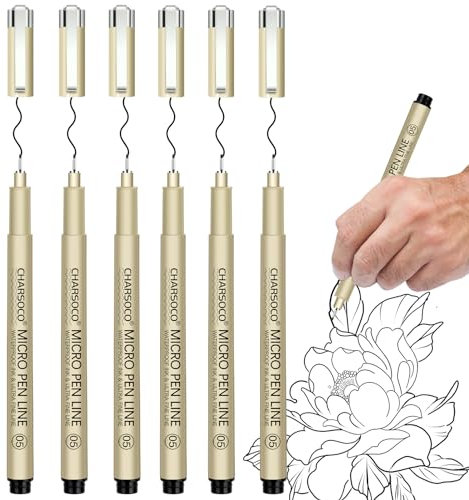 CHARSOCO 05 Mikro-Stift, schwarze feine Spitze mit wasserfester Archivtinte, 0,48 mm Fineliner-Tintenstifte für Künstler, Illustrationen, Skizzieren, Anime, Manga, technisches Zeichnen und