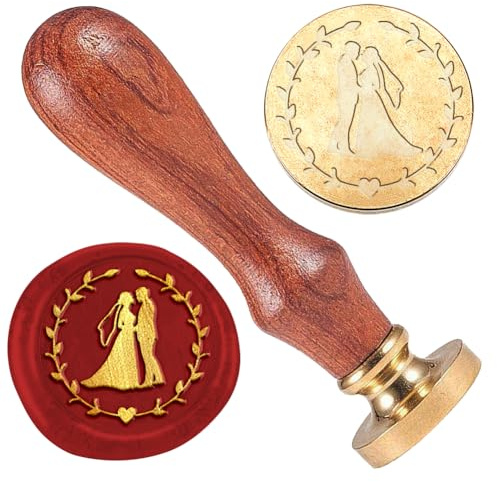 DELORIGIN Wachssiegel Stempel Braut und Bräutigam für Hochzeitseinladungen geprägte Stempelversiegelung Abnehmbarer Messing Wachssiegel Stempelkopf Holzgriff für Verlobung Umschläge Geschenkverpackung