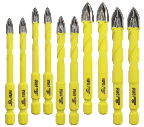 Wood Plastic Drill Bit Set DARTOTEK Masonry 6/8/10/12mm Hole Saw for Tile, Brick, Glass,Tungsten Carbide Tip Work with Ceramic Tile, Wall Mirror, Paver on Concrete or Brick Wall, 10 Pcs