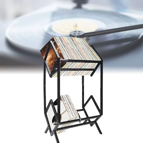 Scaffale per dischi in vinile, scaffale per album LP a 2 livelli, organizer per scaffali per dischi in vinile per la casa in stile retrò, espositore in metallo per album, libri, file di riviste