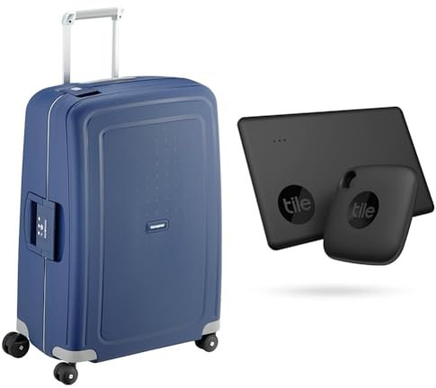 Samsonite S'Cure - Spinner M Suitcase, 69 cm, 79 L, Blue (Dark Blue) & Tile Bluetooth Item Finder Set