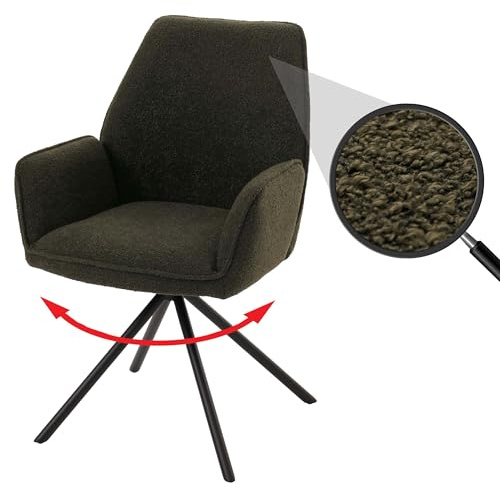 Mendler Esszimmerstuhl HWC-G67 Stoff/Textil Bouclé Öko-Tex - olivgrün | Küchenstuhl, Stuhl, Armlehne, drehbar Auto-Position