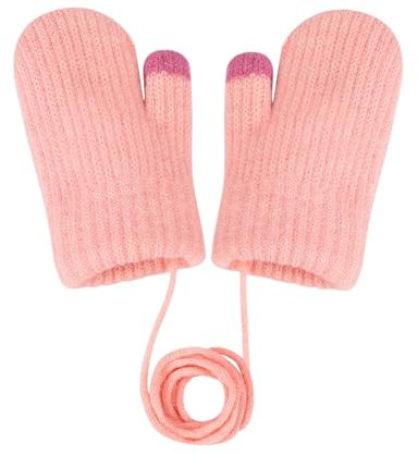 Becellen Moufles Bebe, Chauds Anti-Perdu Gants Enfant Hiver Doublure Polaire Moufles Adorable Tricotées Mignon Moufle avec Cordon pour 0-3 Ans Filles Garçons