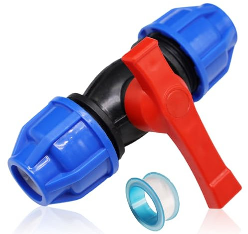 PP-Fitting Verschraubung für PE-Rohr Klemmverbinder Trinkwasser Winkel,mit 1 Stück Klebeband,PP-Fitting,Klemmverbinder - 20er Kugelhahn für PE-Rohr,PE Rohr Kugelhahn,Ø20 Fitting,DVGW (Kugelhahn,20mm)