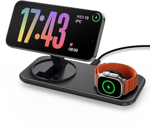 Wireless Charging Station Compatible with Mag-safe Charger, Foldable Magnetic Wireless Charger Stand for iPhone,iWatch 10/9/Ultra 2/8/SE2/7/6/SE/5/4/3/2,pods 4/3/Pro (Foldable Black)