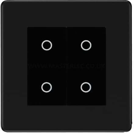 BG FFBTDM2B Matt Black Screwless 2 Gang Double Master Touch Dimmer Switch Black Inserts