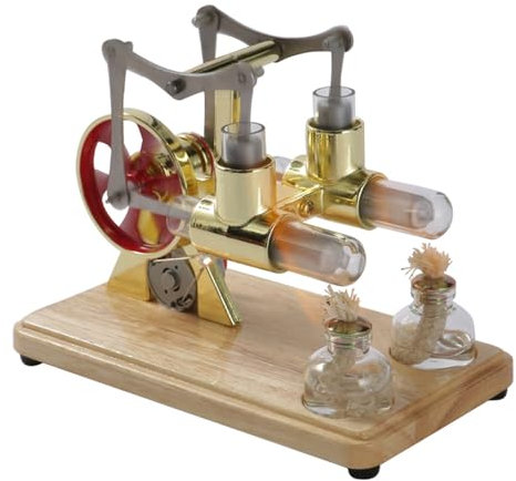 Stirling Engine, Steam Engine Kit Cylinder Balance with Oak Baseplate and Drip Craftsmanship for Educational Displays and Children Entertainment (Gold)