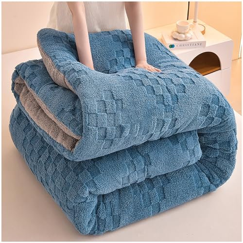 Luxuriöse gewichtete Wolldecke für Bett, superweich und warm, Mikrofaser, doppelseitig, verdickt, Winterdecke, blau, flauschige Decke, 220 x 240 cm/5 kg