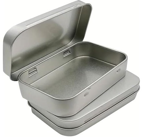 NONEOYNO 2 PCS Rectangular Small Tin Box, Silver 95x60x20mm, Metal Tin with Hinged Lid, Storage for Candies, Jewelry, and More Tobacco for Men and Women