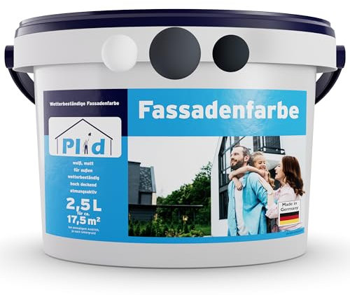 Plid® - Fassadenfarbe Außen Schiefergrau - 2,5l [WETTER & UV-BESTÄNDIG]- Hochwertige Farbe für Mauerwerk, Hauswand, Beton & Kellerwand - Sockelfarbe - Mauerfarbe - Wandfarbe Grau - Made in Germany