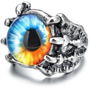Auriselle Herrenring Verstellbar Totenkopf Zirkon Teufelsauge Vintage Wikinger Retro Offener Ring Daumenring Gothic Schmuck Geschenke für Männer Jungen Vater, Farbe