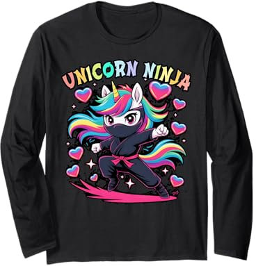 Cute UNICORN NINJA Birthday Rainbow Fancy Dress Team Dream Long Sleeve T-Shirt