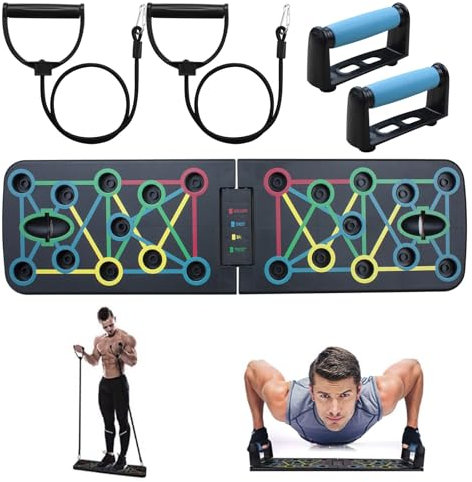 Venprodium Planche Pompe Musculation 17 en 1, Push Up Board avec Antiglisse Poignées, 2 Bande de Résistance, Planche Push Up, Planche de Pompes Multifonction Pliable, pour Le Fiteness à Domicile