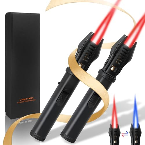 Lamsen Lightsaber Torch Lighter 2 pack – Butane Refillable Kitchen Torch, Adjustable Flame Torch, Windproof Blow Torch, Safety Lock, BBQ, Brulee, Cooking – Unique Gift for Fest(Gas Not Included)