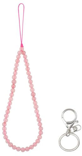 LEGENTLISUR Natural Stone Beaded Phone Wrist Strap Cellphone Wristlet Lanyard Hands Free Strap for Keychain Phone Hanging Accessories(Rose Quart)