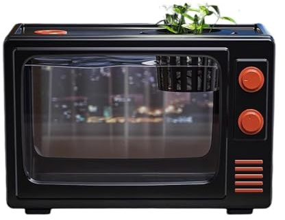 PA-DABAOO Aquarium TV Rétro, Aquarium De Bureau, avec Filet À Plantes Et Trou d'alimentation, Petit Aquarium Facile À Entretenir, Vue Panoramique À 360 Degrés,Black l