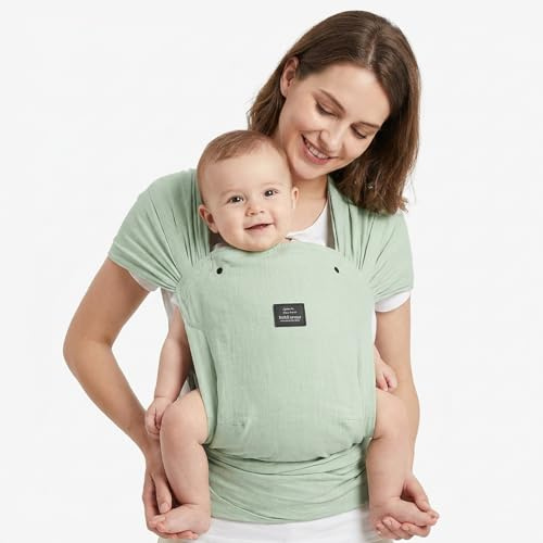 Bebamour Babytrage für Neugeborene, verstellbar, Einheitsgröße, einfach anzulegen,Green