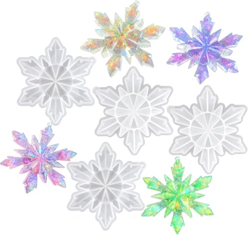 4 Pièces Moules en Résine de Noël pour Bricolage, Porte-clés, Bijoux | oules en Silicone en Forme de Flocons de Neige de Noël, Pendentif en Resine Epoxy Moule Silicone pour Décoration de Sapin