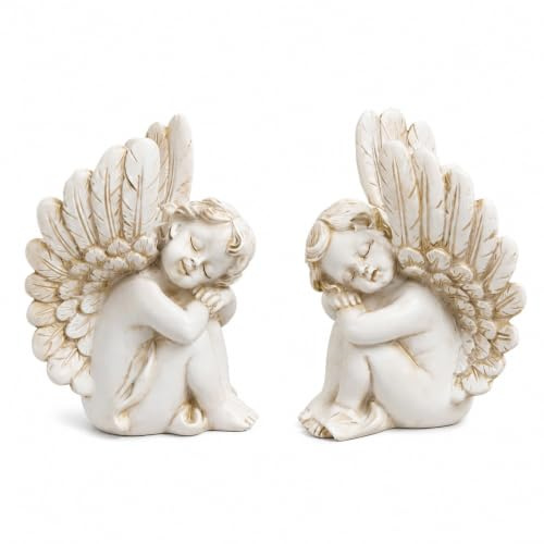 Topshop24you Engelfiguren sitzend 2er Set, Weiß, Polyresin, 6 x 10 x 8 cm